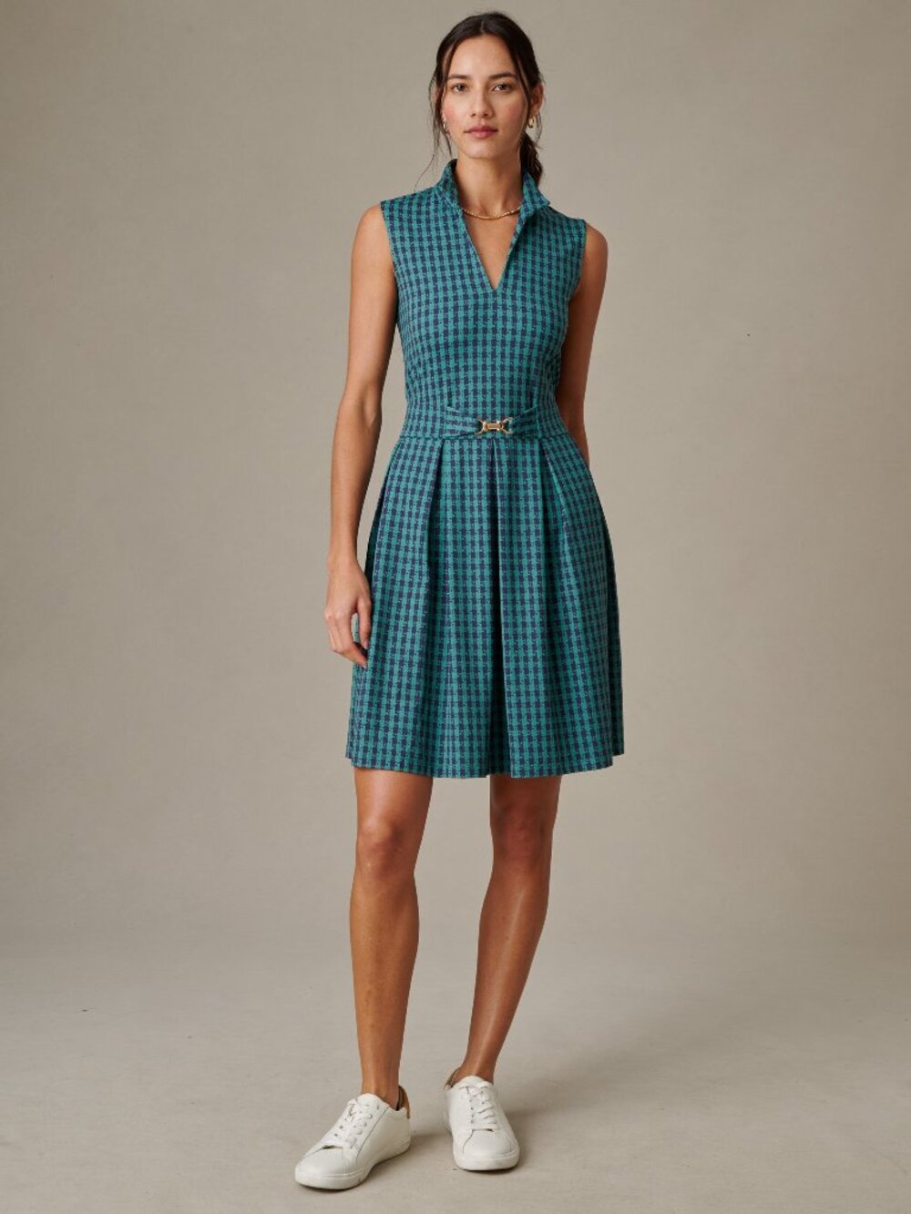 J McLaughlin Steffi Dress in Algiers Check - Green/Navy NEW